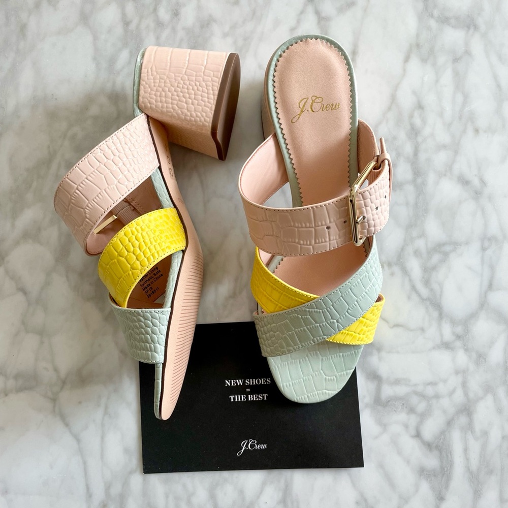 NEW J Crew Penny Pastel Colourblock Block Heel Sandals, Size 6.5